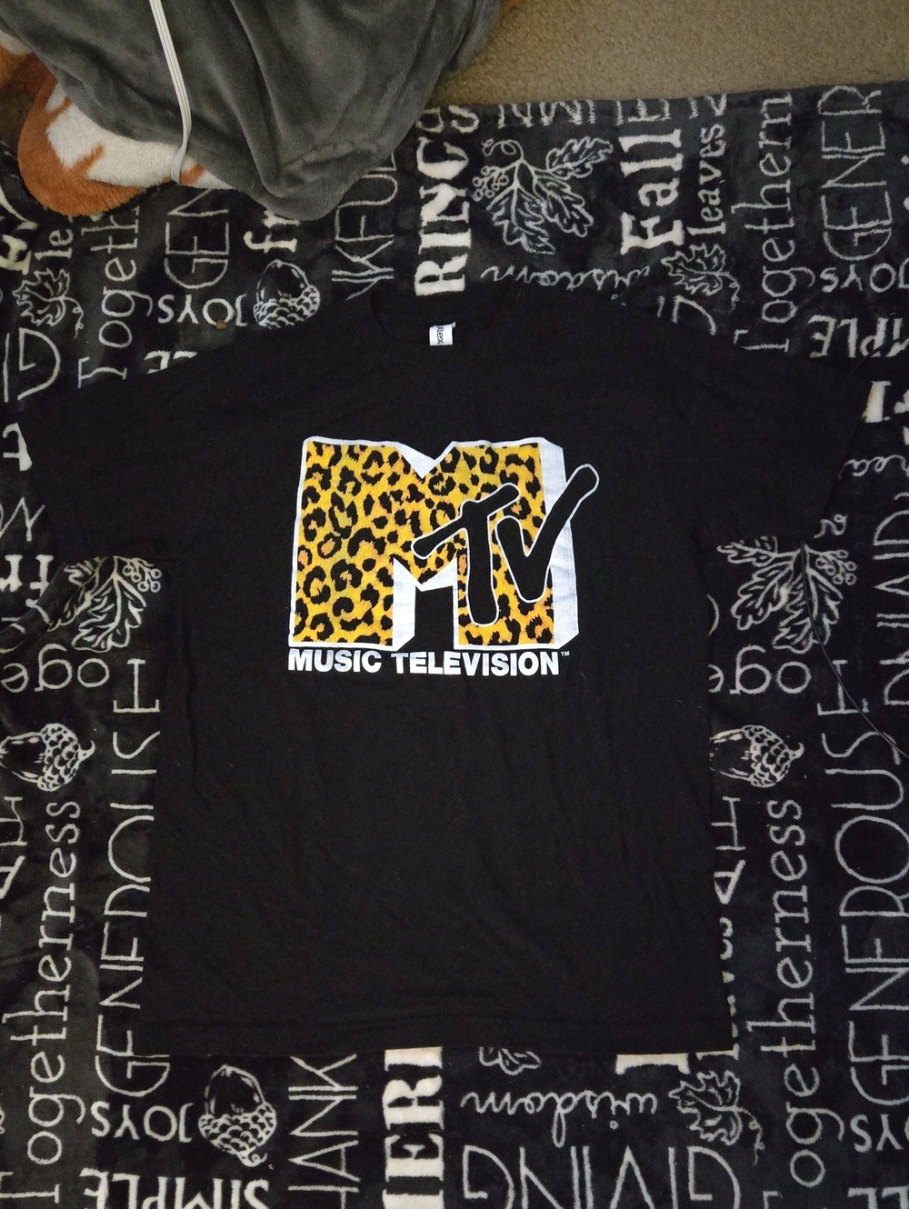 MTV Black Tee with Yellow Leopard Logo